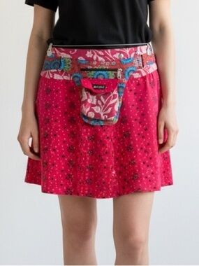 Moshiki & Nijens Wrap Mini Skirt M Cotton Patchwork Boho Festival Utility Pocket